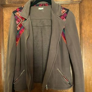 Embroidered brown moto jacket